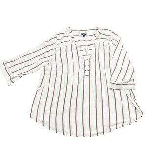 Torrid Harper Top Womens Size 3X (Torrid Size 3) White Brown Roll Tab Sleeves